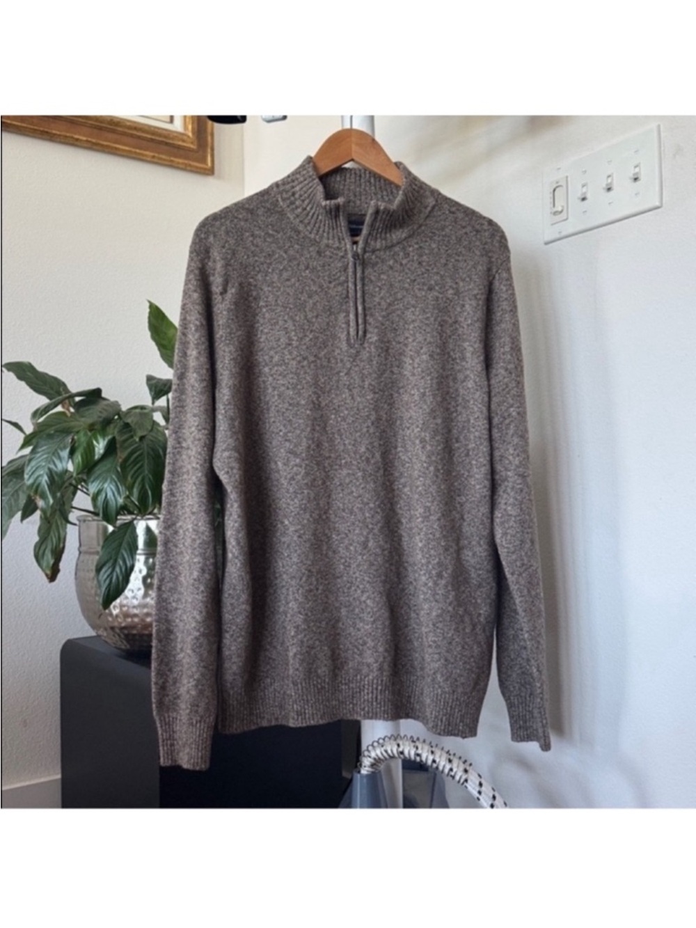 Croft & Barrow Big & Tall Knit Quarter Zip Pullover Sweater Sz XL Brown Gray